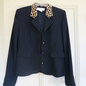 Fitted jacket w/leopard trim